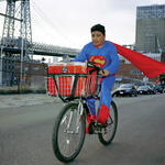 Superman is  Noe Reyes from the State of Puebla works as a delivery boy in Brooklyn New York he sends 500 dollars a week